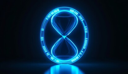 Fototapete - futuristic glowing blue hourglass in a dark background.