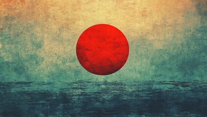 Aufkleber - Red circle on textured ocean background.
