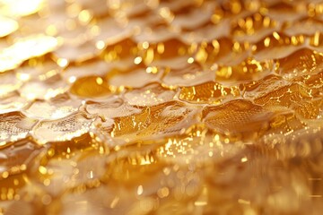 Poster - Golden liquid forming a wavy surface with bright highlights, creating a luxurious and elegant texture