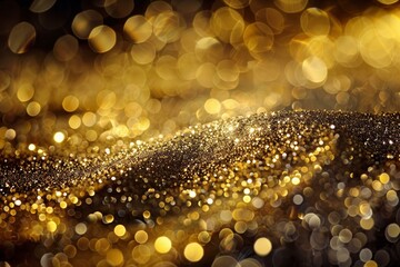 Poster - Golden glitter forms a wavy pattern, creating a luxurious and festive background with a beautiful bokeh effect