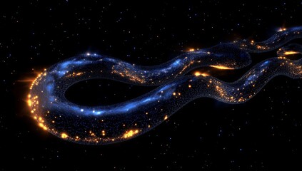 Poster - Glowing blue and orange cosmic serpent, abstract digital art.