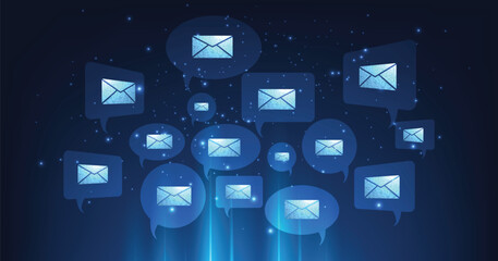 Aufkleber - Email communication and digital marketing concept. email envelope icon on dark blue background. transmission email concept.	