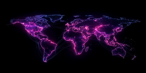 Poster - Glowing world map with digital connections.