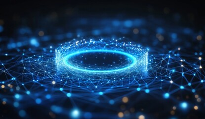 Poster - Glowing blue ring digital network connection.