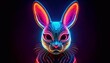 © Yuliia - Neon bunny mask glowing brightly in a dark, urban environment at night
