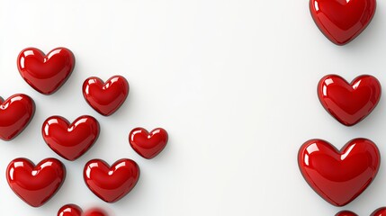 Wall Mural - Row of red hearts are arranged in a row on a white background. The hearts are all different sizes and are arranged in a way that creates a sense of unity and harmony