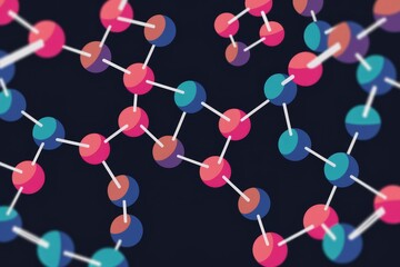 Poster - Abstract illustration of interconnected colorful spheres, resembling a molecular structure or network.
