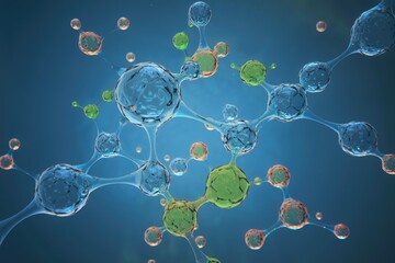 Poster - Abstract 3D rendering of interconnected molecules, showcasing vibrant colors and intricate structures.
