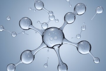 Poster - Abstract 3D rendering of interconnected transparent spheres, resembling molecules or atoms in a scientific or technological context.