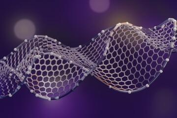 Poster - Abstract 3D rendering of a hexagonal lattice structure, resembling a wavy graphene sheet.