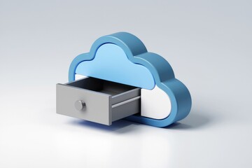 Poster - Cloud storage concept with open drawer revealing data access and management.