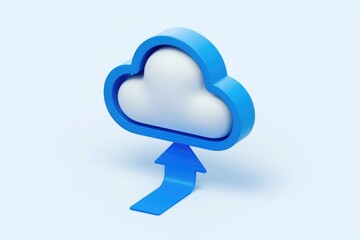 Poster - 3D rendering of a blue cloud with an upward arrow, symbolizing cloud uploading.