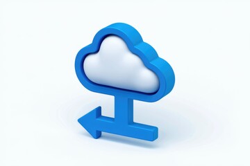 Poster - 3D render of a blue cloud icon with a left arrow, symbolizing cloud data download or transfer.