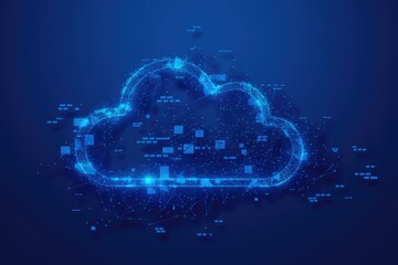 Poster - Abstract cloud computing concept illustrated with glowing lines and nodes, representing data and connectivity.