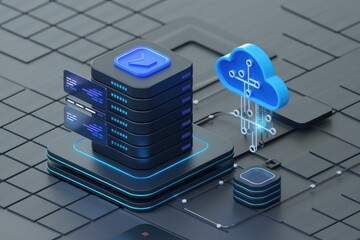 Poster - Cloud computing infrastructure, data storage server, network connection, digital technology.