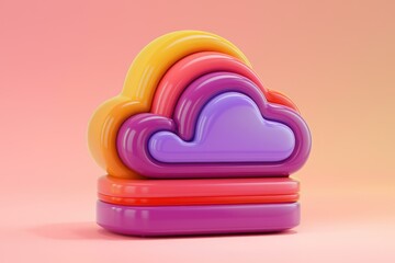Poster - Abstract 3D rendering of a colorful cloud icon on a pink background.