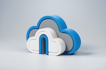 Fototapete - Abstract 3D rendering of cloud data storage concept with blue and white elements.