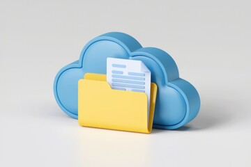 Poster - Cloud storage, a yellow folder containing a document, symbolizes secure online file management.