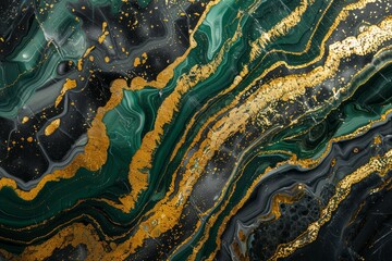 Aufkleber - Fluid art painting with glittering gold veins creating a luxurious marble effect