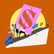 © master1305 - Team climbing slope with dollar sign, symbolizing efforts towards achieving financial success. Overcoming challenges together. Conceptual art collage. Concept of teamwork, collaboration, achievement