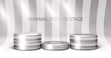 Poster - 3d podium with white metallic shine and round product on window light background. in minimalist desi