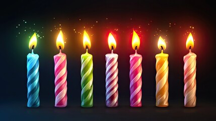 Wall Mural - Birthday candles with a glowing flame on a transparent background 