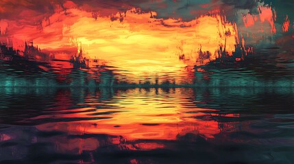 Wall Mural - sunset over lake