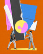© master1305 - Two men working together, symbolizing collaboration and shared goals, represented by vibrant abstract shapes and connected elements. Conceptual art collage. Concept of teamwork, achievement