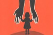 © Heart in pictures - Child standing in front of large hands on an orange background symbolizing protection and care in a creative illustration