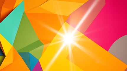 Aufkleber - Radiant Spectrum of Shapes: An abstract composition of geometric forms in vibrant hues of orange, yellow, green, and pink, is pierced by a burst of radiant light.