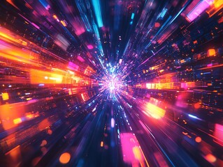 Fototapete - Colorful light trails flowing through space and time