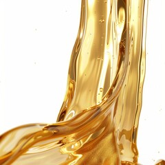 Poster - Golden liquid is splashing and forming a dynamic wave against a white background