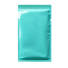 Poster - A studio shot of a blank teal colored sachet package ideal for product mockups and branding designs.