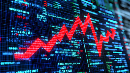 Poster - finance stock growth chart investment graph on diagram background with up arrow digital display anal