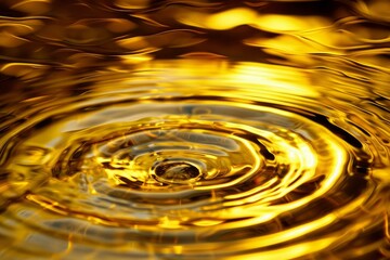 Aufkleber - Golden liquid surface creating circular waves, caused by a drop impacting the water