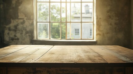 Wall Mural - a wooden table with a window in the background