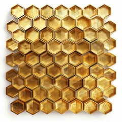 Poster - Golden hexagons forming an abstract honeycomb pattern, perfect for website and print designs related to nature, luxury, and geometry