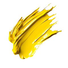 Poster - A vibrant yellow paint stroke dynamically swirls against a stark black backdrop creating an abstract and visually striking image.