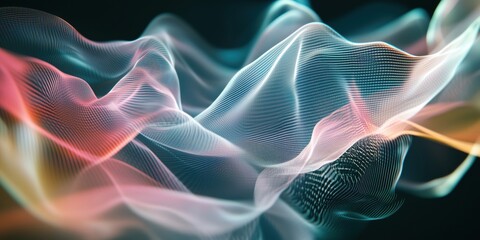 Poster - Abstract digital waves flowing in vibrant colors, showcasing intricate patterns and smooth gradients, representing motion and fluidity in modern design