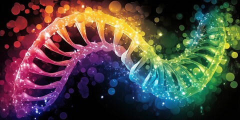 Poster - Colorful DNA Helix with Sparkling Effects and Bokeh Background, Representing Genetic Science and Molecular Biology