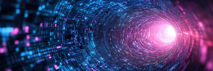 Aufkleber - Digital tunnel of light and data, vibrant blue and pink colors, abstract representation of technology and information flow