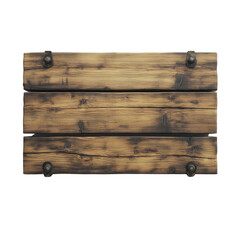 Poster - A rustic three-plank wooden sign with dark brown coloring and metal fasteners, ideal for a variety of purposes.