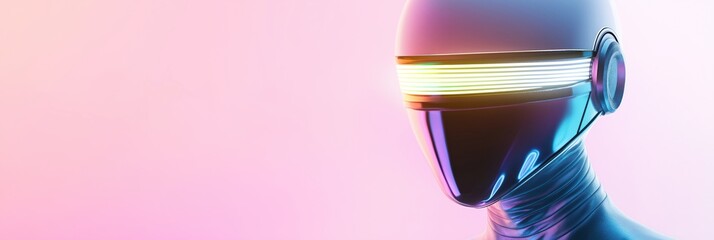 Poster - Futuristic humanoid robot with glowing visor and sleek design, showcasing advanced technology and modern aesthetics