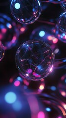 Poster - Colorful glowing bubbles with intricate patterns and vibrant lights in a dark background, creating a mesmerizing visual effect