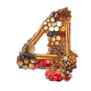 Number 4 made of spices