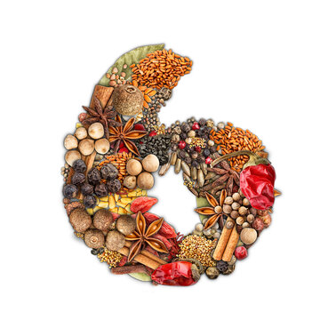 Number 6 made of spices