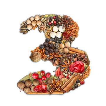 Number 3 made of spices
