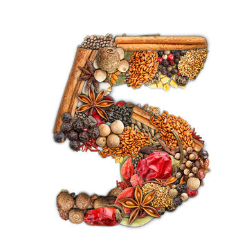 Number 5 made of spices
