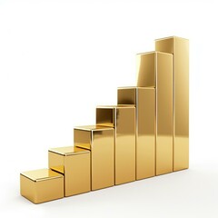 Poster - 3d rendering of a golden bar chart steadily increasing on a white background
