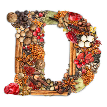 Letter D made of spices